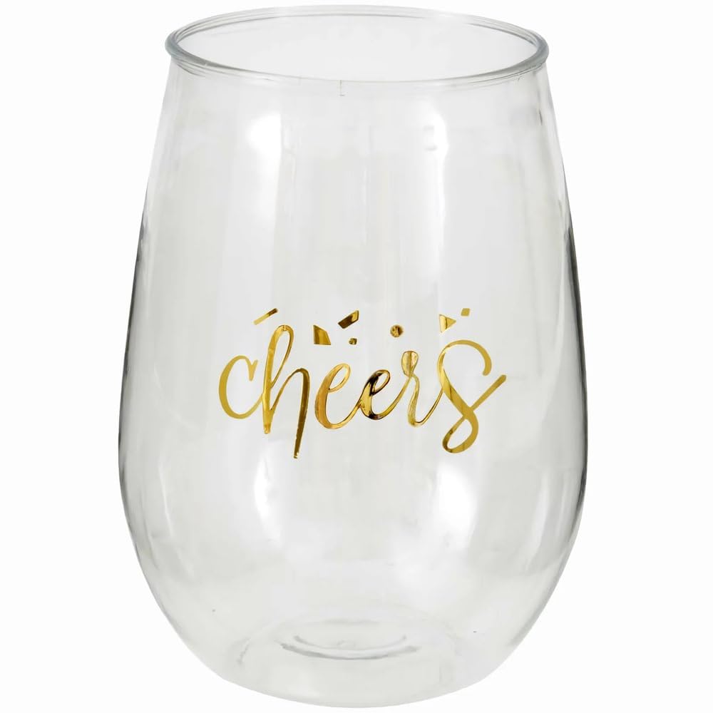Photo 1 of Unique "Cheers" Plastic Stemless Wine Glass - 15oz