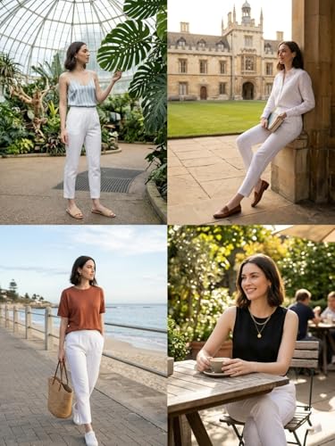 Image of Leriya Fashion Linen Loose Pants for Woman |Linen Trouser for Women | Ankle Length Straight Pant Women | Ladies Loose Pants Woman with Elastic Closure |High Waist Formal Office Trousers