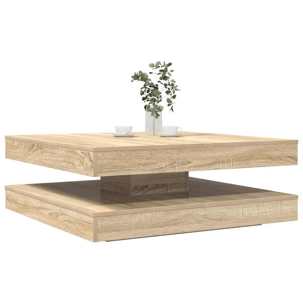 SXZenSpace 360° Rotating Coffee Table Sonoma Oak 90x90x34.5 cm Engineered Wood Modern Storage Living Room Furniture for Lounge, Bedroom or Office