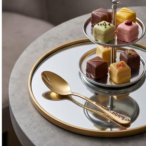 Image of 6.7 inch Aurum Gold Dessert Spoons with Floral Printed Handle | Set of 5 Durable Stainless Steel Teaspoons | Mirror Polished Silverware for Home, Restaurants, and Gift Giving