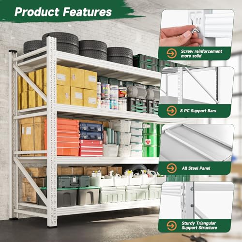 Image of Letaya 71.3 inch W Metal Storage Shelves,5000LBS Heavy Duty Garage Shelving Units, 4 Tier Adjustable Utility Rack Shelf,Large Industrial Shelves,for Shop,Warehouse,Basement (71.3 inch W x 24 inch D x 70 inch H)