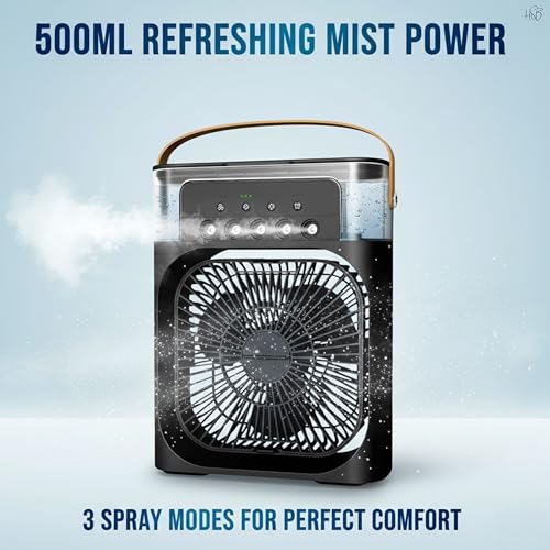 Image of Drumstone Portable Mini Air Cooler with Humidifier, 3 Speed Personal Cooling Fan, Water Tank, LED Light, USB Powered, Adjustable Airflow for Desk, Bedroom, Office & Travel