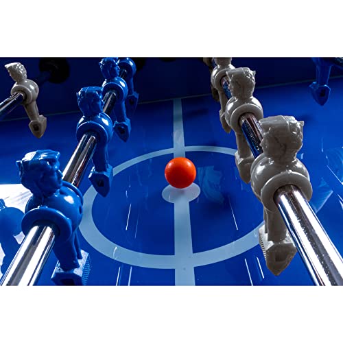 RAMROXX Fußball Tischkicker Profi Schwarz mit Glasspielfeld Figuren Blau Grau 85kg – Bild 8