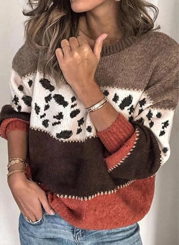 Women's Sweaters Casual Long Sleeve Crewneck Color Block - image 2