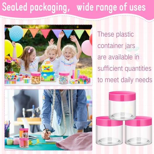 Image of Patelai 4 Pcs Plastic Jars Wide Mouth with Lids,8 Ounce,Pink