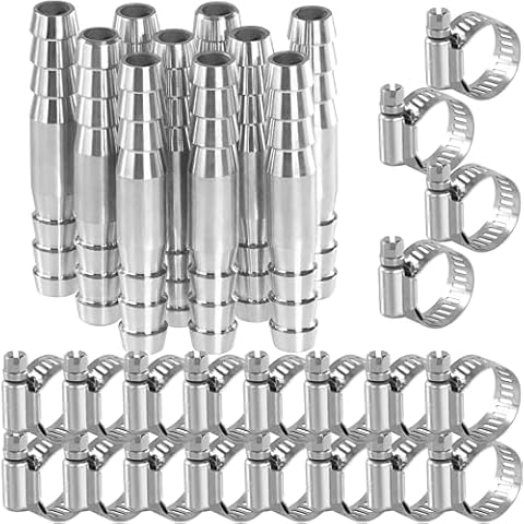 Sctihwelire 304 Stainless Steel Hose Barb Fittings 5/16 Inch Barbed fitting Hose Barb Reducer Splicer Mender Union Air/Water line/Fuel hose Stainless Steel Hose Clamp (5/16" 10Pcs, 2-way, 2wb516) Cover