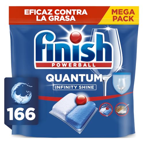 Finish Powerball Quantum Infinity Shine, pastillas para el lavavajillas, limpieza potente y protección del cristal, 166 Pastillas