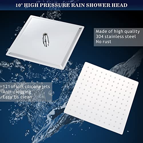 Dual Shower Head, Nuodan 10'' High Pressure Rain Shower Head / 5 Spray Handheld Showerhead Combo With 14'' Adjustable Shower Extension Arm, Hose And Adhesive Shower Holder (Chrome) #TOP4
