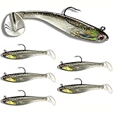 USA Bass Tackle Patriot Shad - Scent Infused Paddle Tail Swimbaits Pre Rigged Fishing Lures Premium Bait with Strong Owner Hook, Fishing Gear for Bass Freshwater Predator Fish - Super Shad