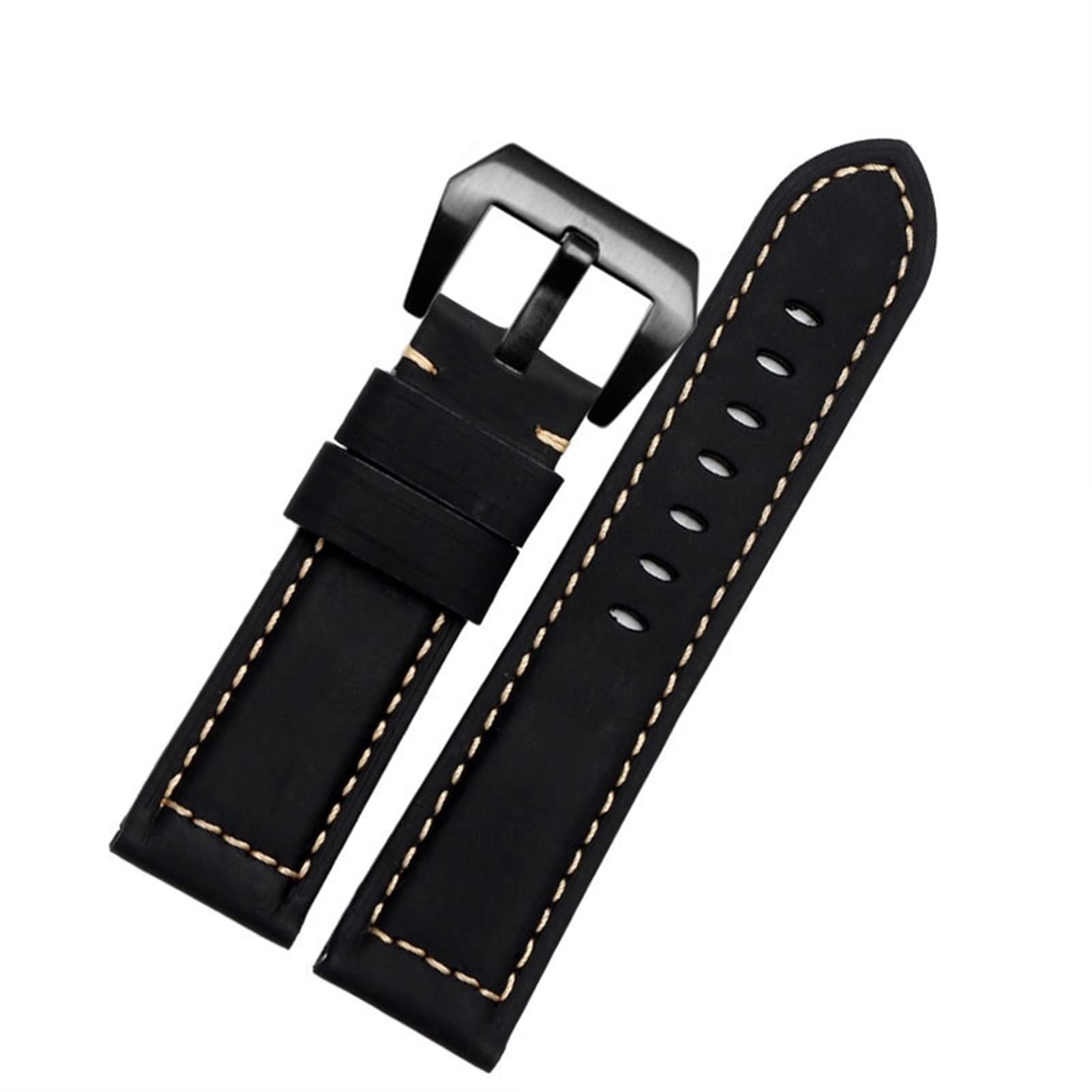 Bracelet de montre rétro en cuir CZKE noir 24 mm compatible avec boîtier Panerai PAM 441
