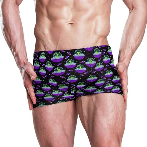 Cute Alien UFO Mens Swim Trunk Swimwear Bathing Suit Swim Brief Square Leg Board Short S B04039952