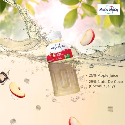 Image of Mogu Mogu Apple Juice Drink with Nata de Coco Jelly 320ml | Refreshing Tropical Thai-Made Sip & Chew Beverage