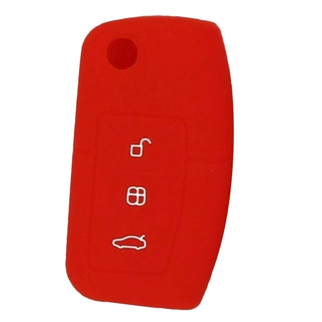 ELECTROPRIME Silicone Car Remote Flip Folding Key Case for Ford Fiesta Escape Red