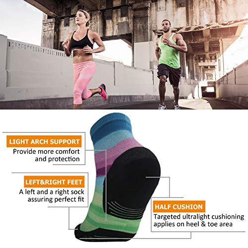 HUSO Mens Womens Quick Dry Striped Print Running Hiking Athletic Quarter Ankle Socks 3, 4, 6 Pairs3