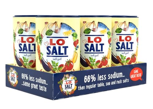 LOSALT Reduced Sodium Salt – Iodized, 12.3oz/350g Tub (6 Pack)