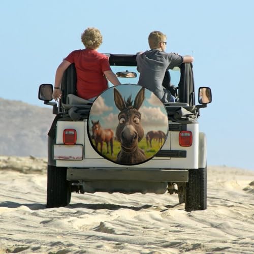 Image of Camping Spare Tire Cover Happy Donkey Polyester Universal Spare Wheel Tire Cover Wheel Covers Wildlife Animal Tire Cover Universal Fit for Trailer SUV Truck Camper Travel Trailer 14 Inch