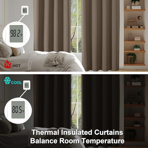 Simplebrand Ava Brown Short 36 Inches Blackout Curtain 2 Panels Set, Half Window Rod Pocket Privacy Curtain Tiers for Kitchen, Curtains Blackout for Bathroom Shades, W40 x L36 Inch, Brown