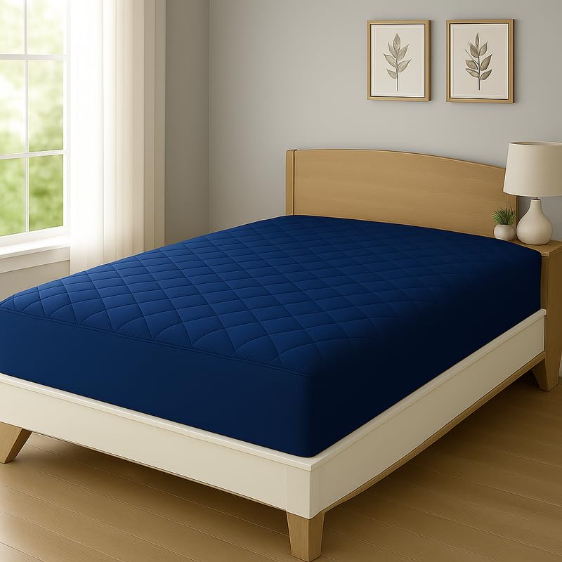 Premium 100 Percent Waterproof Mattress Protector Pad with Microfiber Top – 200 GSM Quilted Filling – Soft, Breathable, All Season Protection Queen Size Bed 60×80 Inch | 5X6.7 Feet, Navy Blue Premium 100 Percent Waterproof Mattress Protector Pad with Microfiber Top – 200 GSM Quilted Filling – Soft, Breathable, All Season Protection Queen Size Bed 60×80 Inch | 5X6.7 Feet, Navy Blue