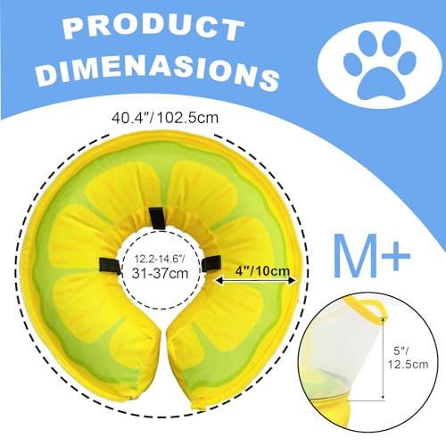Image of Inflatable Dog Cone, Soft Dog Cone After Surgery, for M M+ L XL Dogs, with Detachable Anti Licking Shield and Inflator, 2 in 1 Adjustable Alternative, Does Not Block Vision, Lemon and Wave Style, M+