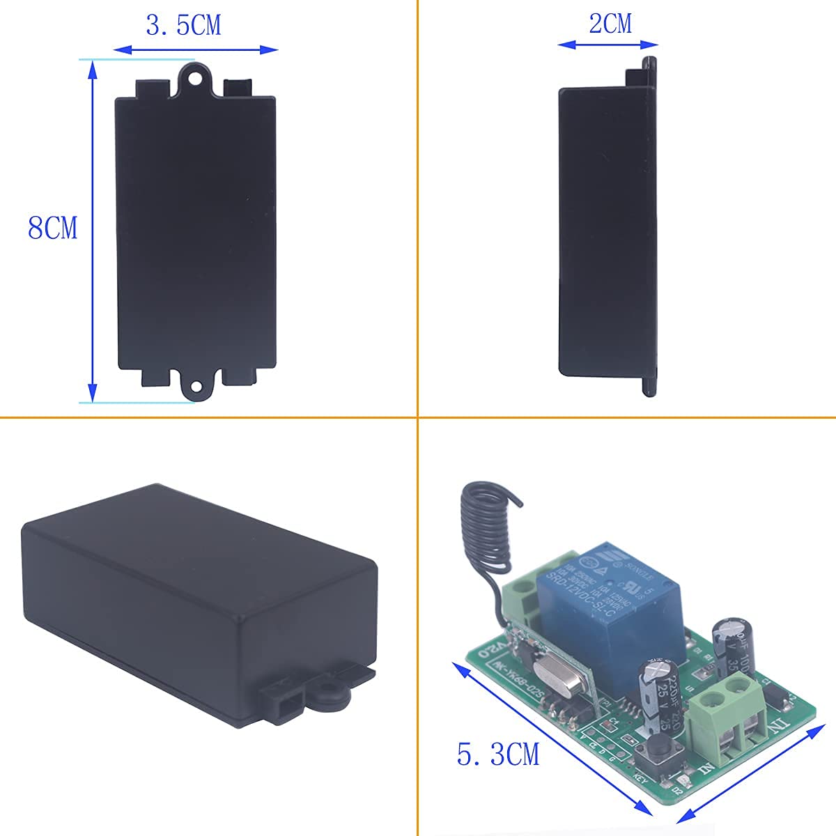 12V Wireless Remote Control Relay Switch,433MHz 10A Wireless Switch | Remote Relay 2 Transmitter 1 Receiver kit for 12V garage door openers, lights DC devices with momentary/ toggle/delay mode