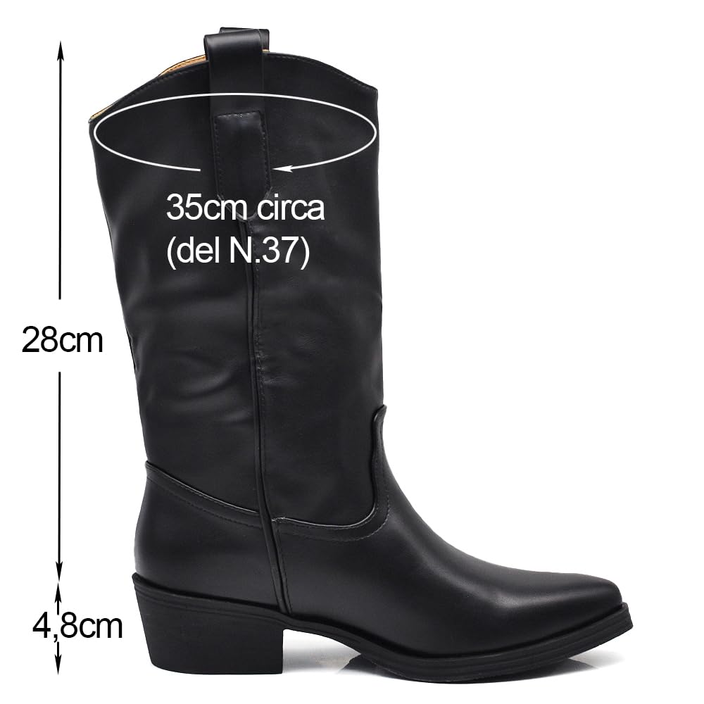 IF Stivali texani lisci da donna effetto morbido con pieghe naturali tacco medio a blocco casual chic MP2737-1