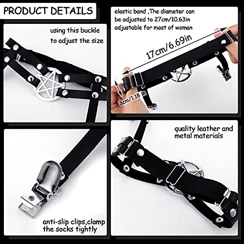 6 Pieces Adjustable Garter Belts with Anti-slip Clips, Elastic Punk Thigh Ring Garter Star Shaped Leg Heart-shaped Leg Ring 2 Rows Thigh Belt Suspender for Women3