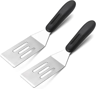 【2 Pack】 Small Metal Spatula Set, Mini Stainless Steel Serving Spatulas for Kitchen Use, Ideal for Flipping Pancake, Brownie, Cookie, Cake, Egg – Professional Cooking & Baking Utensil