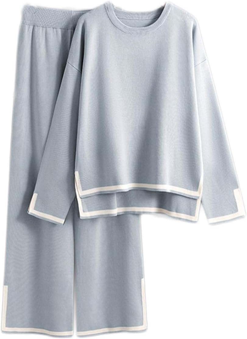 Grey Lynkiss 2 Piece Women’s Outfit with Long Sleeve Knit Sweater Top and Wide Leg Lounge Pants Tracksuits Grey Lynkiss 2 Piece Women’s Outfit with Long Sleeve Knit Sweater Top and Wide Leg Lounge Pants Tracksuits