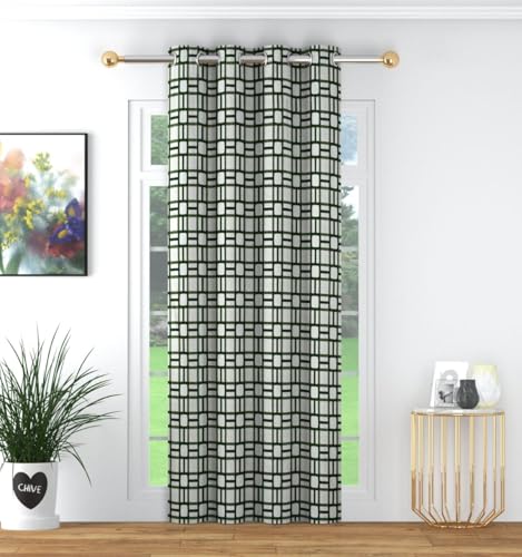 Image of Woah Geometric Pattern Grommet Curtains, 5 Feet for Living Room Bedroom|Geometric Pattern Faux Silk Room Darkening Door Curtains 4x7 feet (Green, 5 Feet Pack of 1)