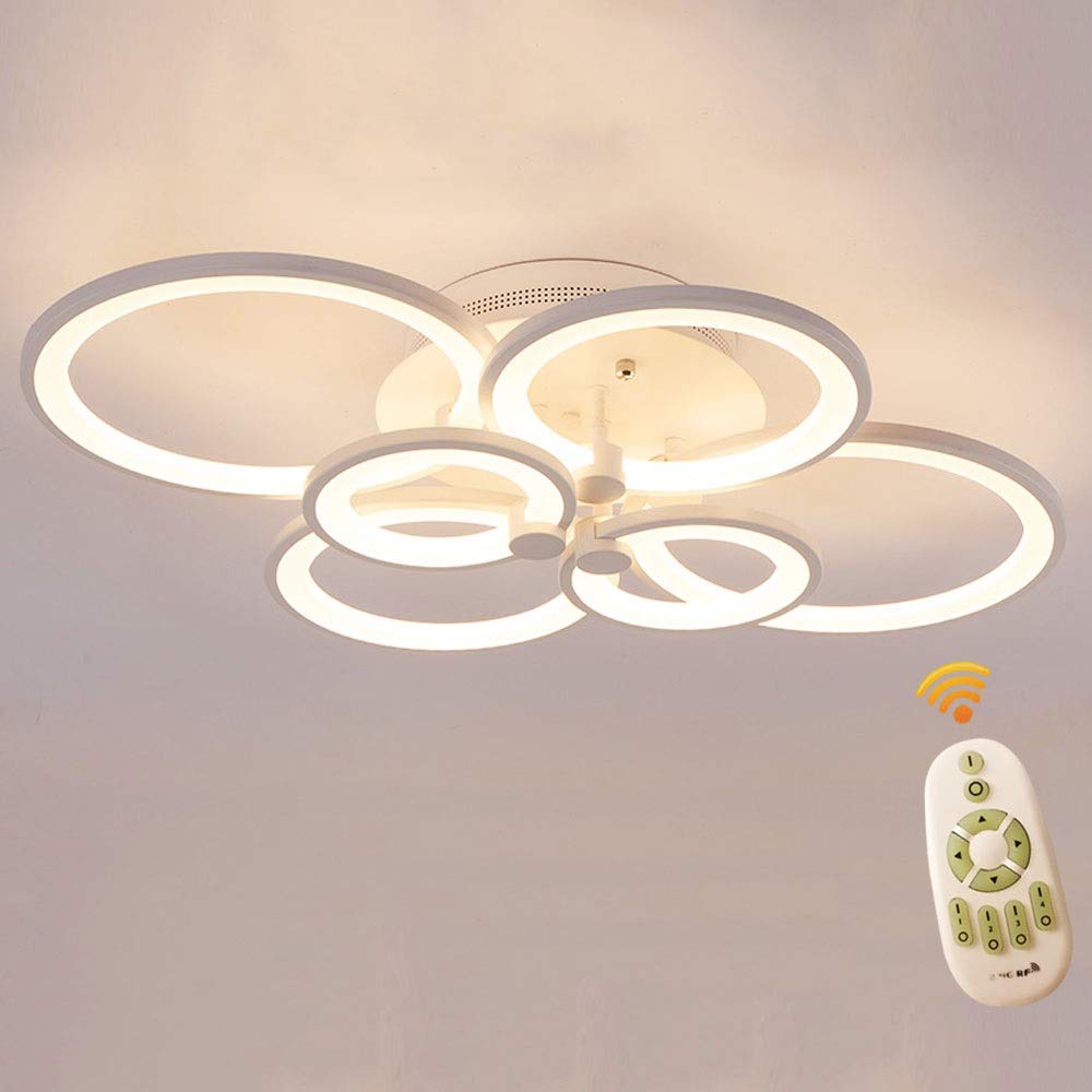 Modern Dimmable LED Ceiling Light Living Room Lamp With Remote Control Fashion Ceiling Lamp Minimalist Metal Acrylic ring Designer Ceiling Lamp Lighting Bedroom kitchen dining room Lights White 6-Ring — image 1