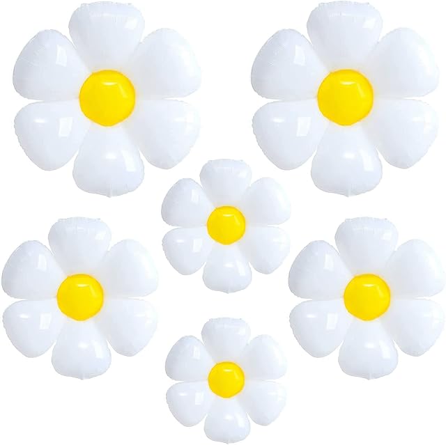 KUKIFUN Daisy Balloons 6 PCS set for Daisy Party Decorations White Huge Flower Daisy Balloons for Daisy Birthday Wedding Baby Shower Kids' Birthday party