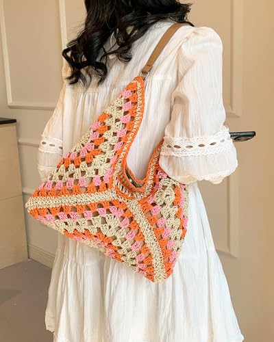 Image of Rejolly Straw Hobo Bag for Women Tote Bag Summer Vacation Beach Handbags Boho Bohemian Style Shoulder Purse