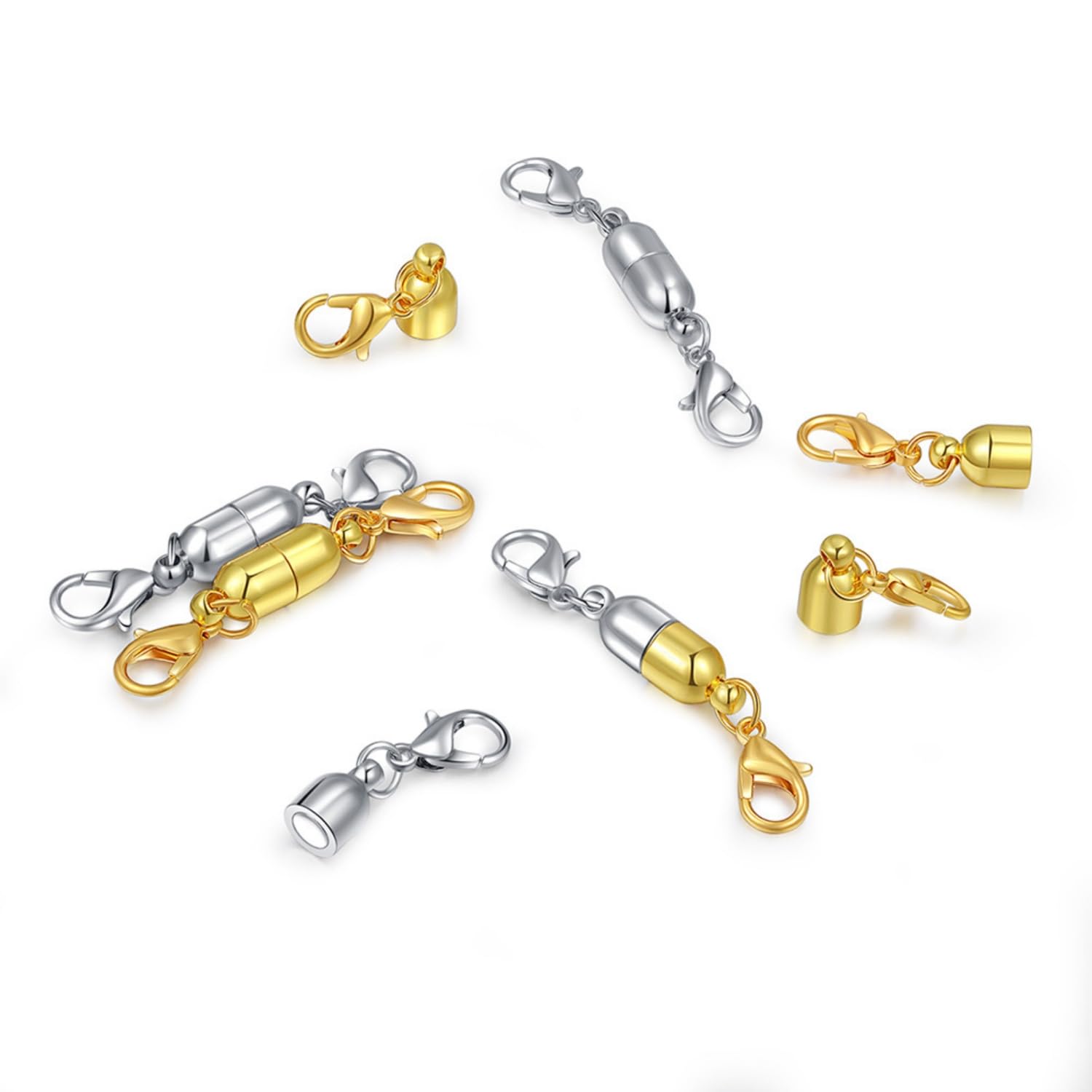 Magnetische karabijnsluiting, 10 stuks magnetische sieradensluitingen, sieraden, magneetsluiting voor halskettingen, kettingverlengingen, sieradenaccessoires (zilver en goud