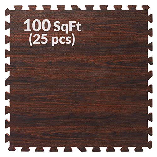 Home Aesthetics 100 Sq. Ft 3/8 Inch Thick Printed Foam Tiles Interlocking Foam Mat, Dark Wood Oak Grain Style - (24" X 24", 25 Pcs), Protective Flooring For Home, Gym Exercise Or Trade Show #TOP3