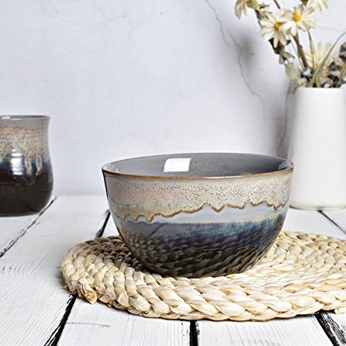 Bosmarlin Stoneware Cereal Bowls Set Of 4, 26 Oz, Soup Bowls For Oatmeal, Salad, Dishwasher And Microwave Safe, Reactive Glaze (26 Oz, Grey) #TOP3