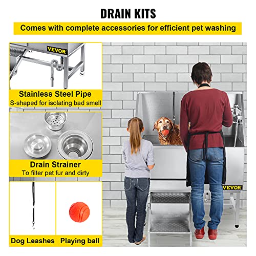 VEVOR 50 Inch Dog Grooming Tub, Professional Stainless Steel Pet Dog Bath Tub, with Steps Faucet & Accessories Dog… - Image 6