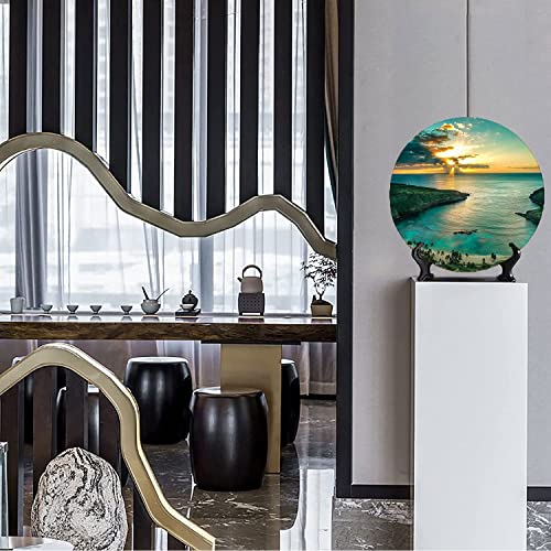 Asdwx Hawaiian Decorative Wall Plates, 10", Hawaii Sunbeams Through Dark Clouds Shoreline, Round Plate With Display Stand, Ceramic Tile Wall Decor For Home Office Decor #TOP4