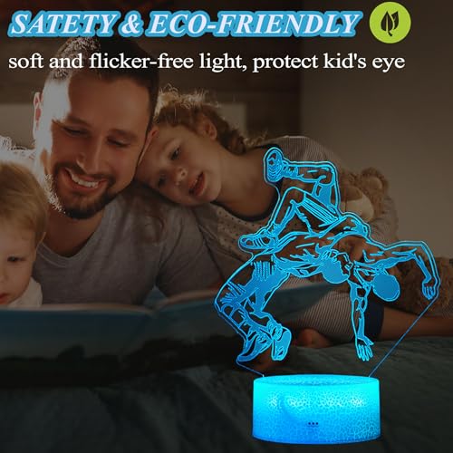 Image of Wrestling Night Light, Wrestler Gifts, Wrestler 3D Illusion Lamp with 16 Colors Changing, Remote Control and Dimmable, Kids Boys Girls Room Decoration, Holiday Xmas Gifts