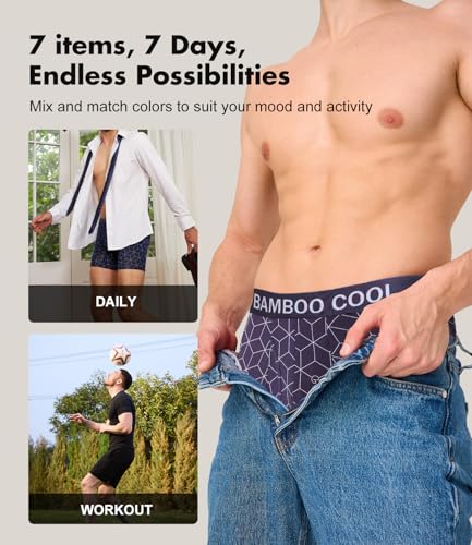 Image of BAMBOO COOL Men's Underwear Boxer Briefs Fly with Built-in 3D Pouch Comfortable Cool Underwear for Men 4 Pack