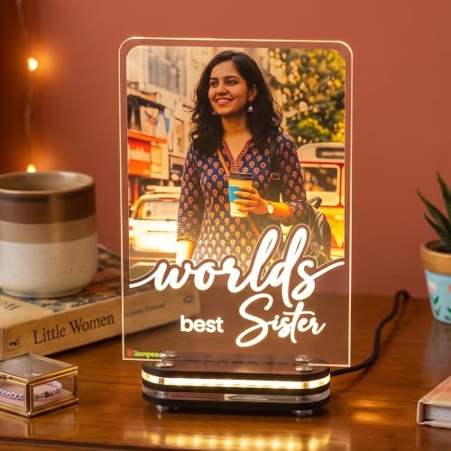 Image of lampees Personalized 3D Lamp World's Best Sister LED Glow Frame, Acrylic | Custom Photo & Text, Warm LED Glow, Wood & Acrylic Base, Desk Display, Rakshabandhan sister Brother