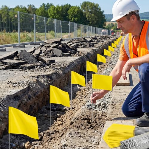 Banderas marcadoras de césped amarillas con estacas metálicas para jardines y perros 4