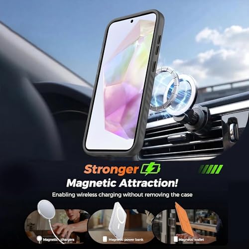 Image of KARWAN Slim Shockproof Back Case Cover Compatible with Samsung Galaxy A35,Dual Layer Armor Protection with Matt Finish, Heavy Duty Cover with Magnetic MagEase Wireless Charging (Black)