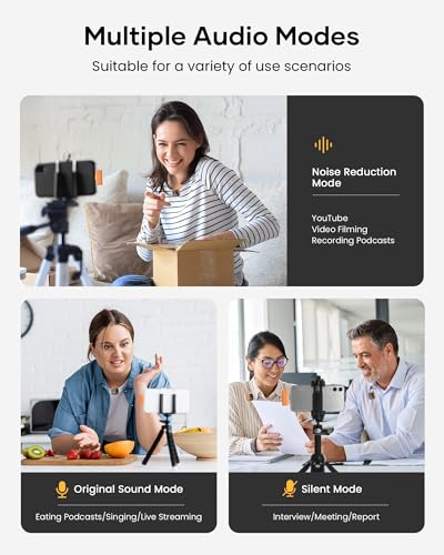 Image of Wireless Lavalier Microphone for iPhone iPad Android with Charging Case 80h Battery Life, Noise Cancellation, 164ft Range Plug-Play Clip On Lapel Mic for YouTube, Video Recording, Vlog (Orange