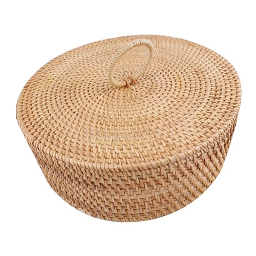 Holibanna 越南秋藤手編み収納かご 蓋付き多機能フルーツ お菓子収納バスケット 家用卓上インテリア兼用