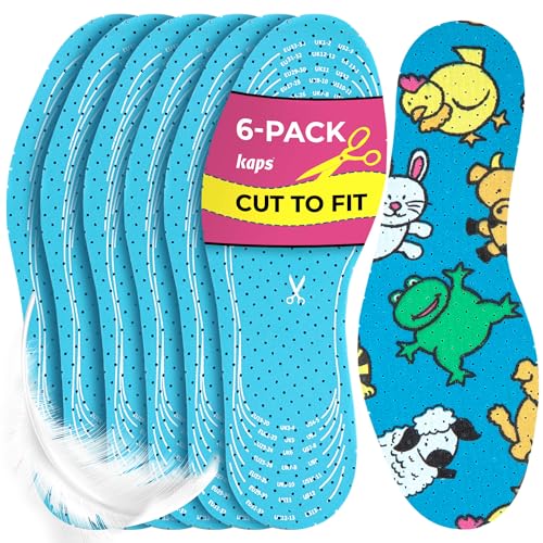 Plantillas de Zapatos para Niños, Paquete de 6 Pares, Cómodas Plantillas para Zapatos para Uso Diario, Se Pueden Cortar a Medida, con Diseño Divertido y Chulo, Offspring de Kaps
