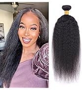 Huarisi 18 Inch Kinky Straight Weave 1 Bundle Human Hair Natural Yaki Hair Bundles Extensions Vir...