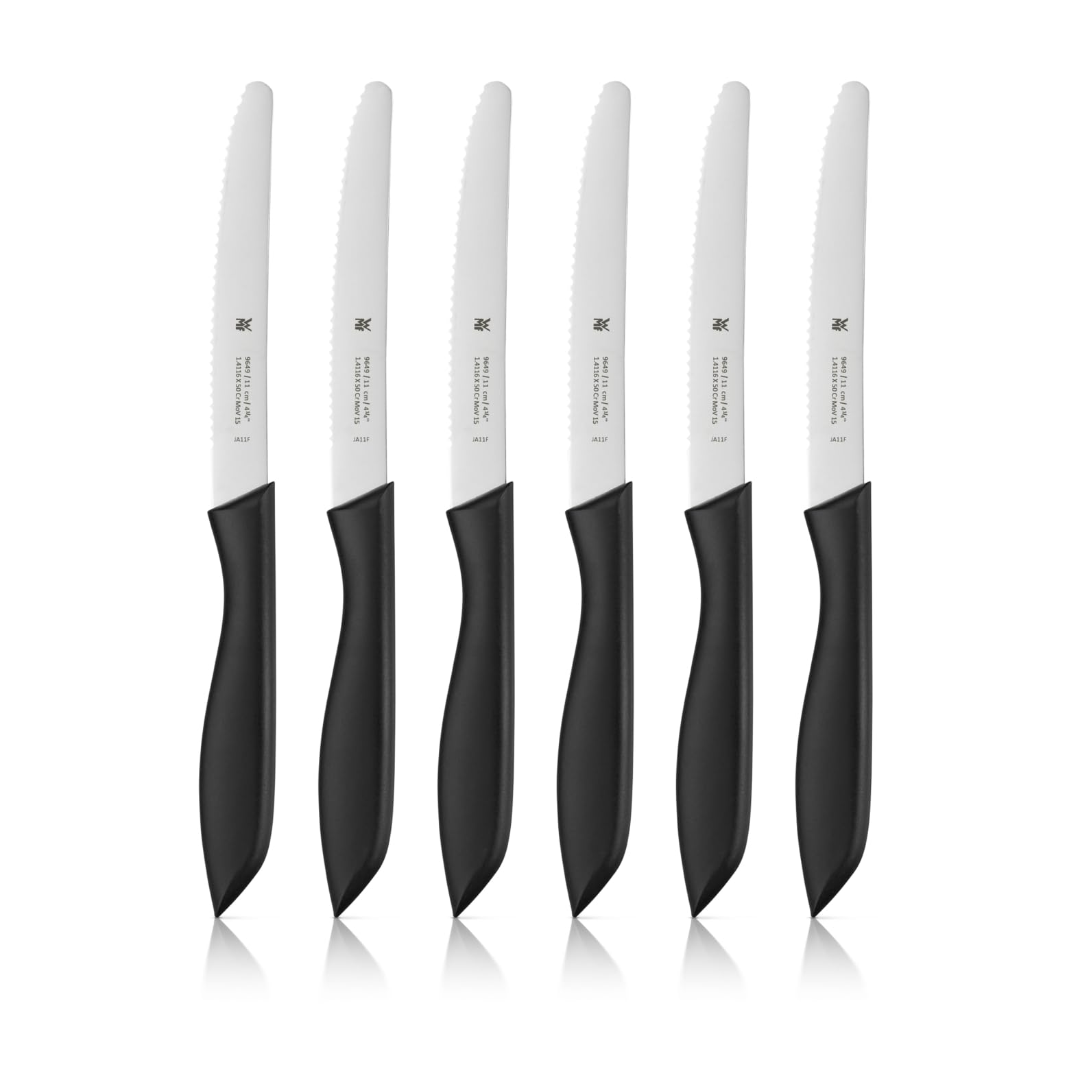 WMF Classic Line Frühstücksmesser Set 6-teilig, 23 cm, Brötchenmesser Wellenschliff, Brotzeitmesser, Spezialklingenstahl, Kunststoffgriff, schwarz