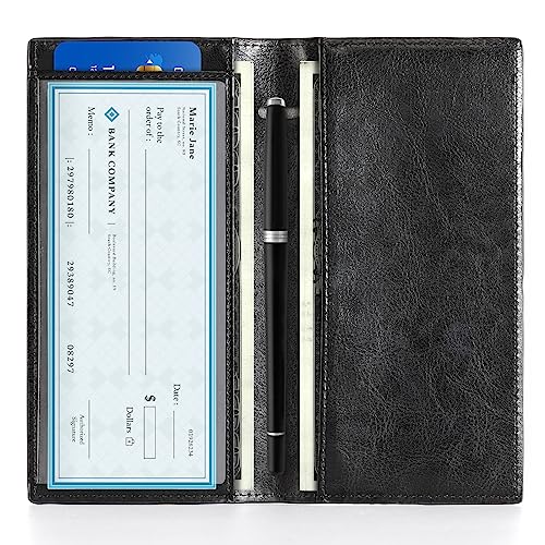 Image of CoBak Checkbook Cover for Women & Men - PU Leather Case with RFID Blocking | Classic Design Check Book Holder for Personal and Business