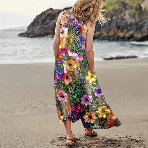 Plus Size Cotton Linen Summer Dresses for Curvy Women 2025 Sleeveless Maxi Vacation Beach Sundresses with Pockets