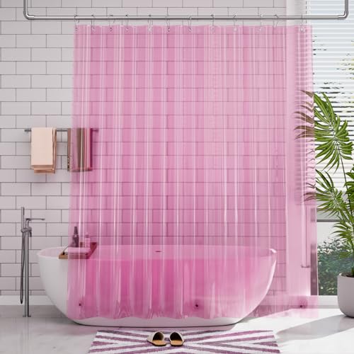 Image of AmazerBath Shower Curtain Liner, 72x72 Transparent Hot Pink Shower Liner, Lightweight Plastic Shower Curtain Liners, Cute Waterproof Shower Liner for Bathroom with 3 Magnets & 12 Grommet Holes